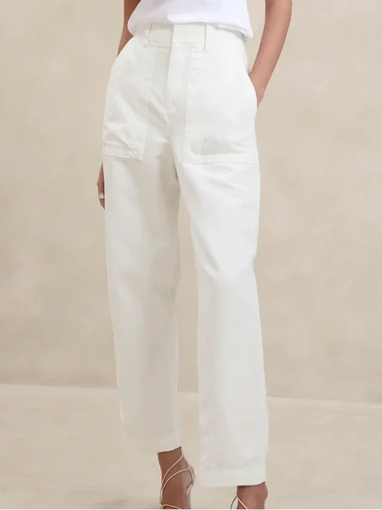 Banana Republic White Cotton Linen Carpenter Wide Leg Utility Pants 10 Petite
