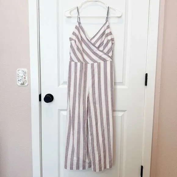 Banana Republic Womens Linen Blend Jumpsuit Size 4 Stripe‎ Casual Work Resort