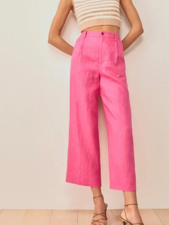 Reformation Tommy Snapdragon Pink Linen Pants Size 6P