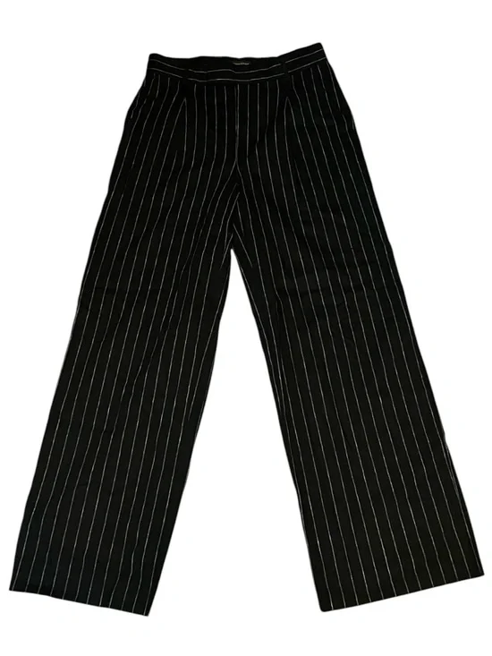 Banana Republic Black White Pinstripe Wide Leg Linen Blend Pants Size 12