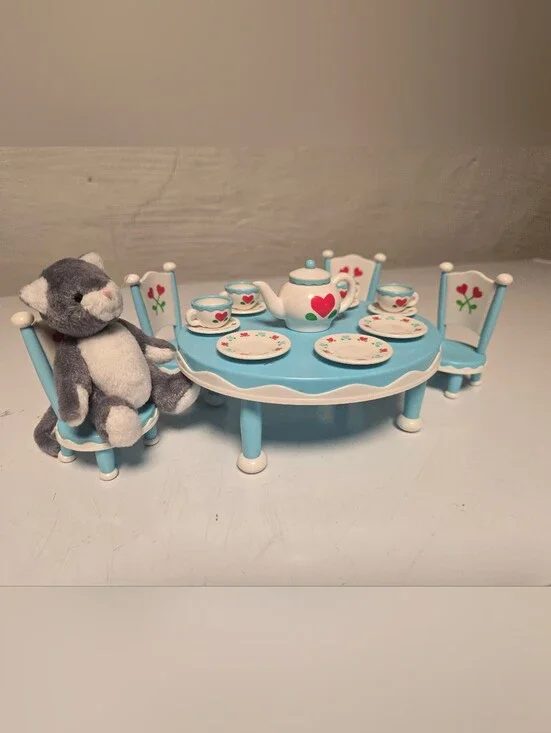 American Girl Blue & White Mini Tea Set with Floral Accents, Bitty Bear Tea Set