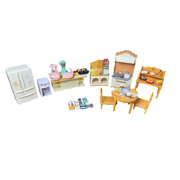 Calico Critter Kitchen Sink Table Chair Food Furniture Kitchen Dining Set