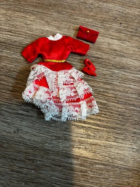 Topper Dawn doll clothes Cindi Joy red lace dress 1203