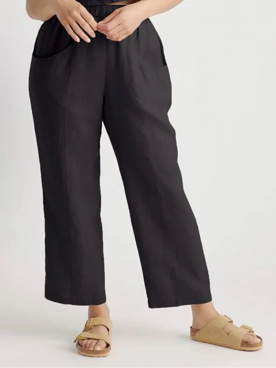 Quince Italian Linen Black Straight Leg Ankle Pants - Size XL