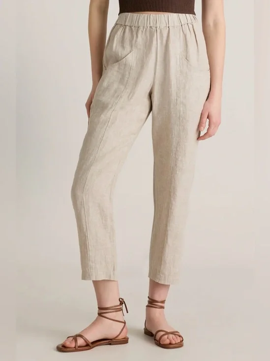 Quince Italian Linen Beige Straight Leg Ankle Pants - Size XL