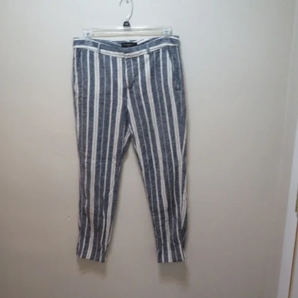 Banana Republic Womens Blue White Striped Linen Blend Tapered Pants Size 4
