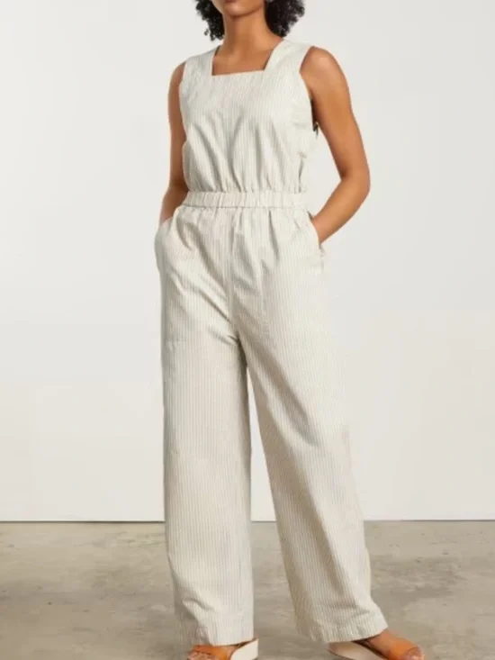 Everlane Fatigue Apron Jumpsuit Size 4 Cream / Grey