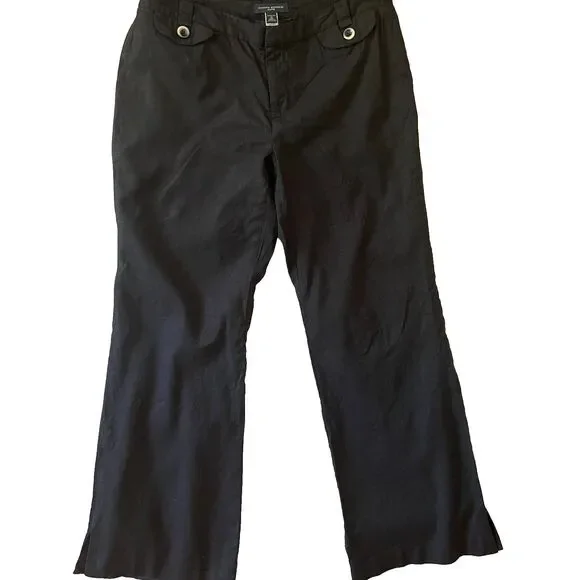 Banana Republic Pants Womens 10 Martin Fit Stretch Linen Blend Black Wide Leg