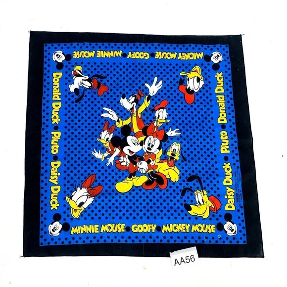 Vintage 1990's Disney Bandana Blue Black Mickey Minnie Pluto Daisy Donald Duck