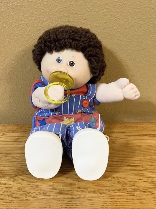 Vintage Cabbage Patch Kids Toddler Doll With Pacifier In Star Overalls