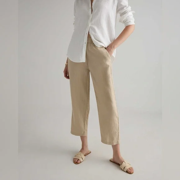 NWOT - Quince 100% European Linen Tapered Ankle Pant in Driftwood - Size S