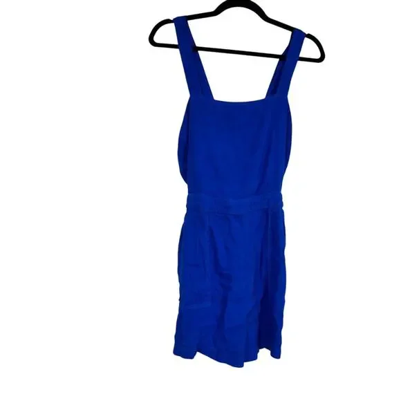 Zara Blue Linen Romper Womens M Beachy Casual Short Overalls Summer Vacation