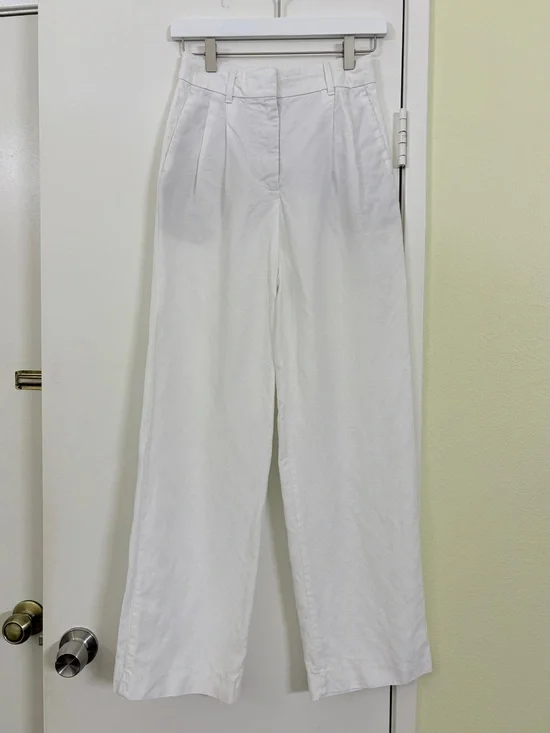 Aritzia The Effortless Pant White Linen Lyocell Pleated Wide Leg Pants Size 0