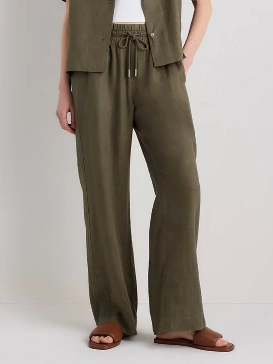 Quince 100% European Linen Wide Leg Pants in Bayberry Olive - Size XL