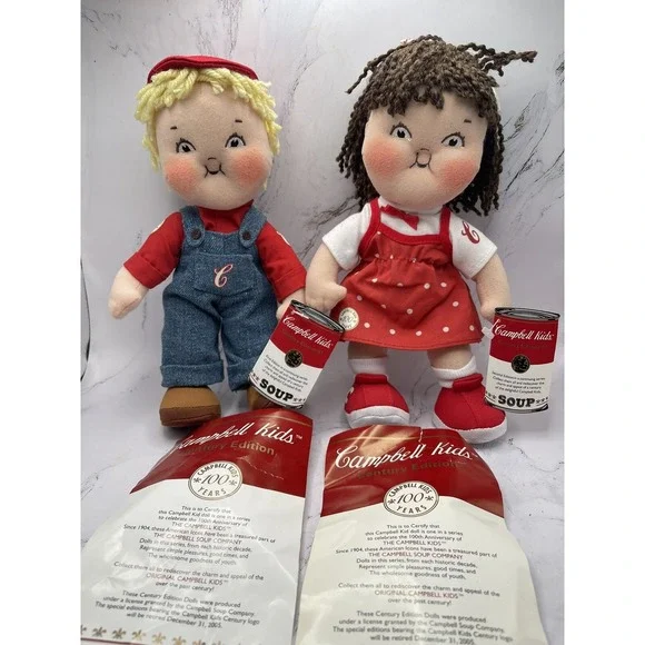 NEW 2004‎ Campbell's Soup Kids Plush Girl & Boy 9