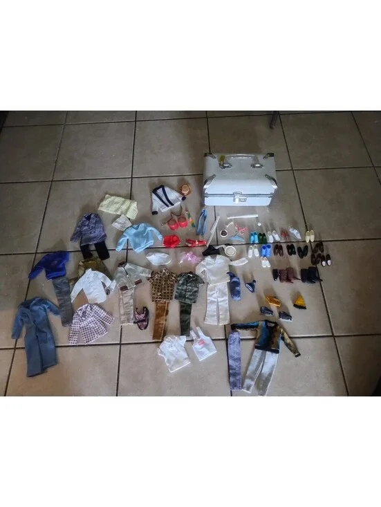 1960s Ken doll clothing and shoe lot and case