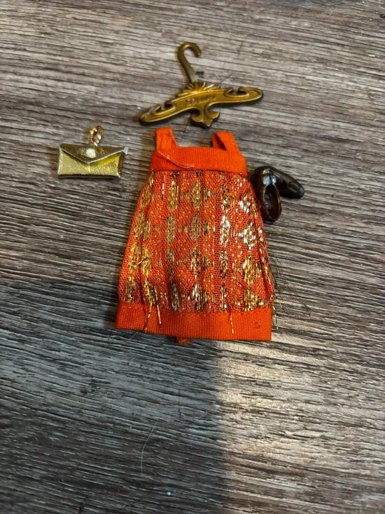 Topper Dawn doll clothes Petite 1382 orange gold diamond print mini
