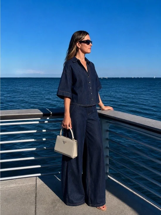 NEW (TWO PIECE SET ) ZARA WIDE INDIGO PANTS AND BLOUSE  SIZE2? 🚨NO DISCOUNT