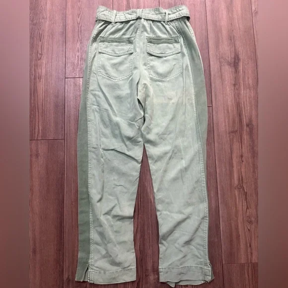 Zara Sage Green Utility Belt Cargo Pants XS Tencel Linen Blend NWOT
