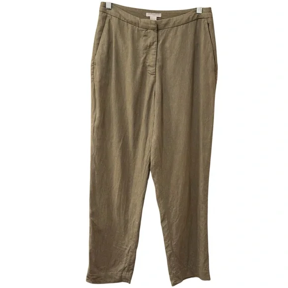 H&M linen blend ankle pants, olive green size 6