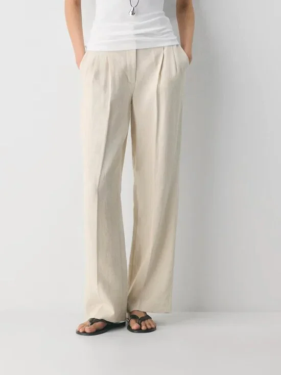 NWT Aritzia - Effortless Pant - Power Linen - Size 8 Cool Beige