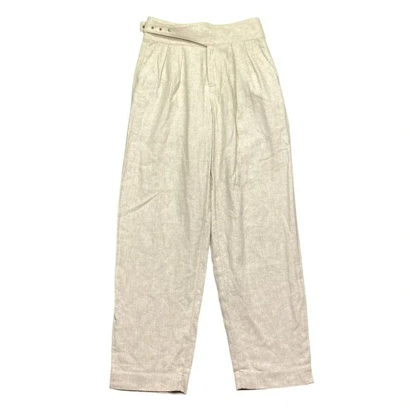 Banana Republic Petite 00 Linen Blend Herringbone Pleated Tapered Pants Beige