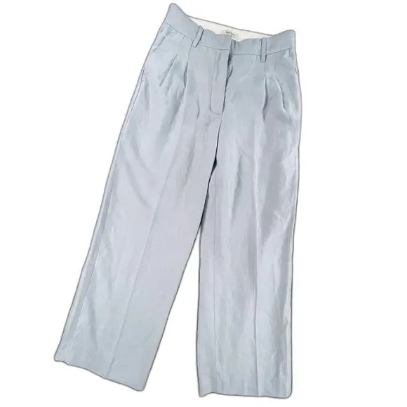 Aritzia Wilfred CruiseLinen Wide Leg Pleated Pant 6 Light Blue Flawed Coastal