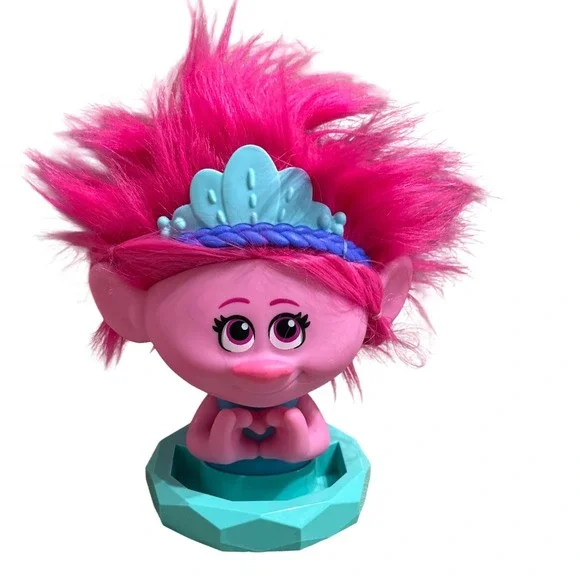 DreamWorks Trolls Poppy Styling Head Pink Hair Teal Tiara Heart Hands Toy Bust