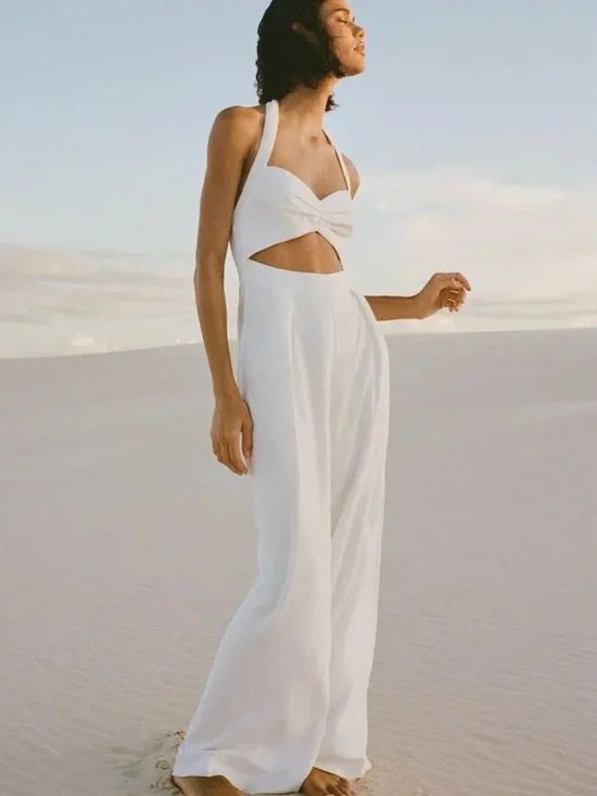 Zara White Linen Jumpsuit