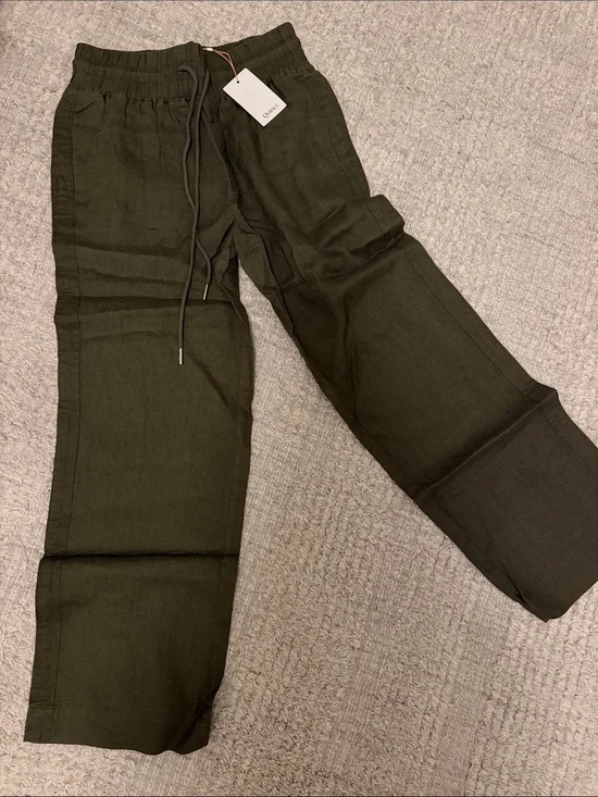 Quince Olive Green Drawstring Linen Pants