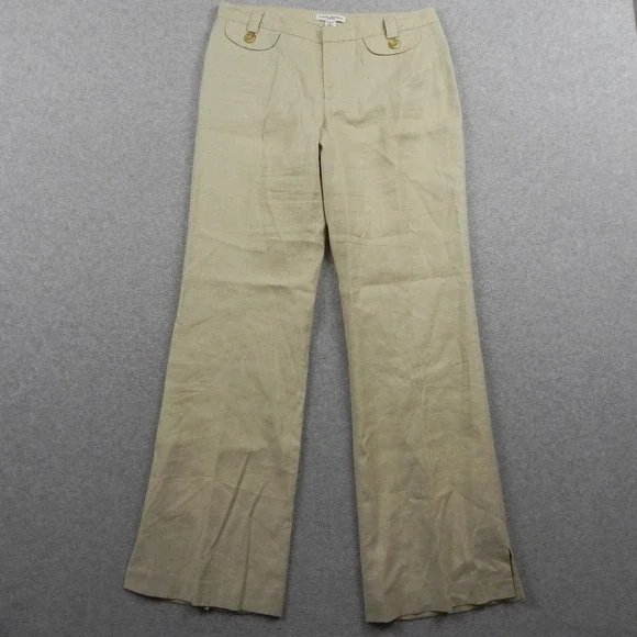 Banana Republic Pants Womens 6 Martin Stretch Linen Blend Wide Leg Slacks Beige