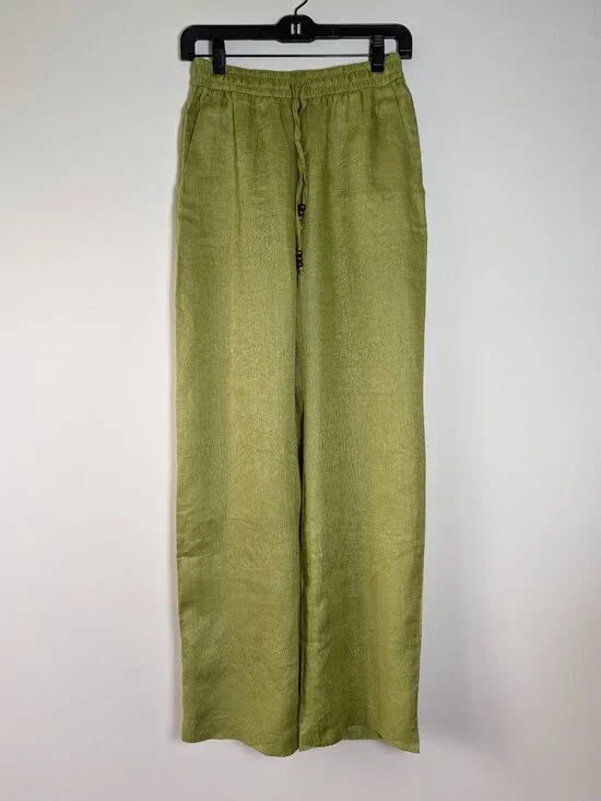 ZARA NWT 100% Linen Pajama Pants L Olive Green Wide Leg High Rise
