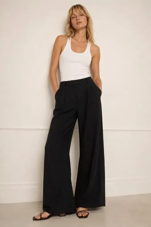 Reformation | Earl Pant in Black High Rise Pleated Linen Trousers 0