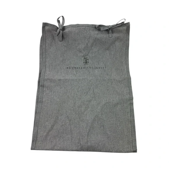 Brunello‎ Cucinelli Gray Cotton Ribbon Ties Scarf Travel Bag 13x17