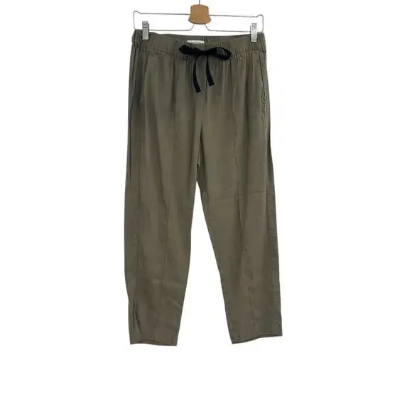 Aritzia Babaton Day Linen Pants Drawstring Ankle Beige Brown‎ Khaki Size Medium
