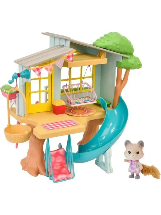 Interactive 2-Story Tree House Playset with Squirrel Figure & 21 Pieces - Fun