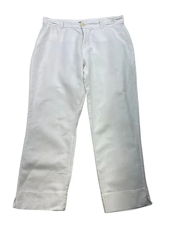 Banana Republic Womens Linen Blend Straight Casual Crop Pants Size 10 White