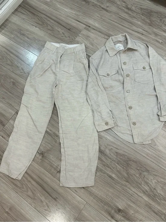 Wilfred Beige Linen-Blend Pants & Button-Up Shirt Set