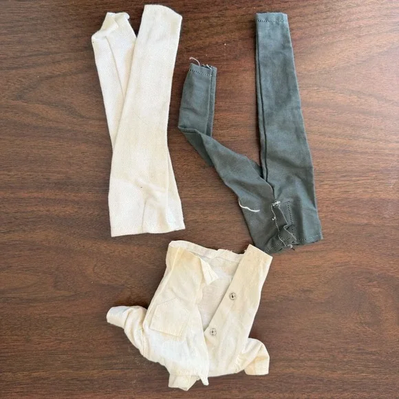 Vintage Ken Style Doll Clothes Lot White Snap Shirt Olive Green Off White Pants