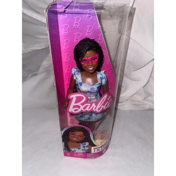 NDSS‎ Barbie Doll 229 African American Pink Glasses Blue Floral Dress