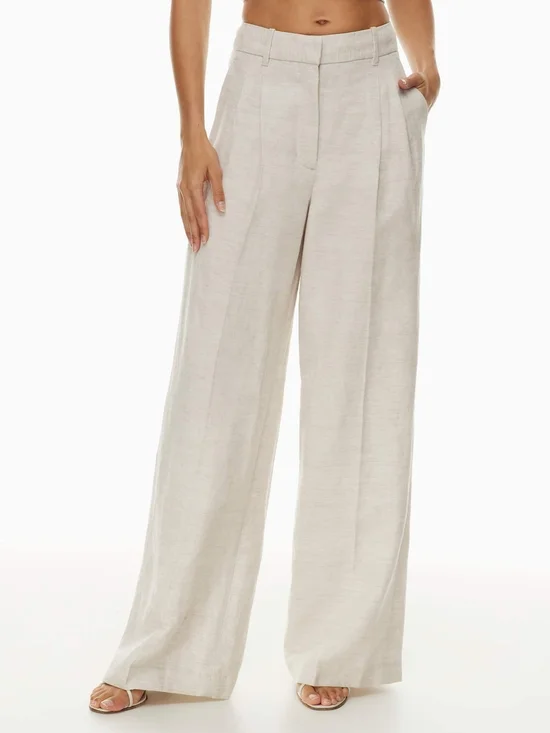 Aritzia Wide-Leg High-Rise Linen-Blend Pants in Light Oat Size 4