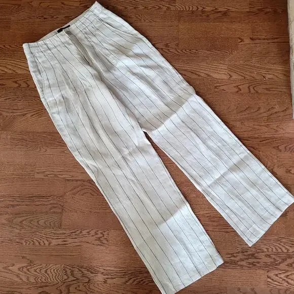 Banana Republic Linen Striped Pants White and Navy Stripe Sz 2