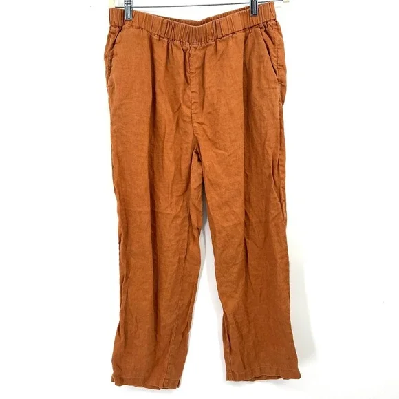 Quince brown 100% linen pants coastal granddaughter boho effortlessly chic L