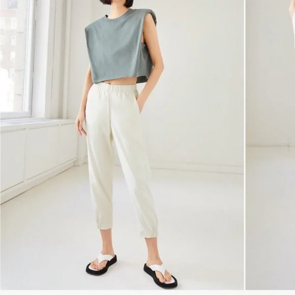 Aritzia Babaton Dexter Pants Linen Blend Light Beige Cream Joggers XS Minimalist