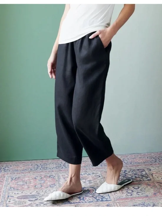 Quince 100% European Linen Flax Pull On Pants XS Black