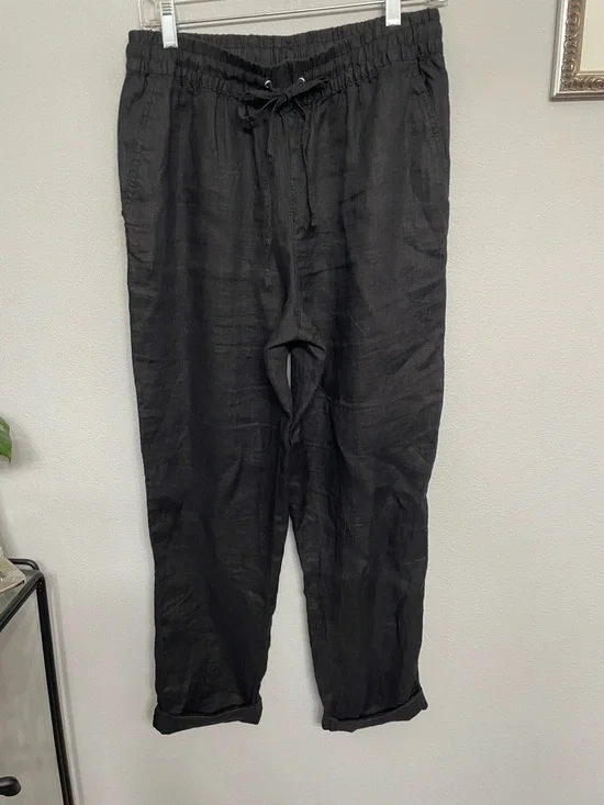 NWOT H&M Black 100% Linen Elastic / Drawstring Waist Pants S