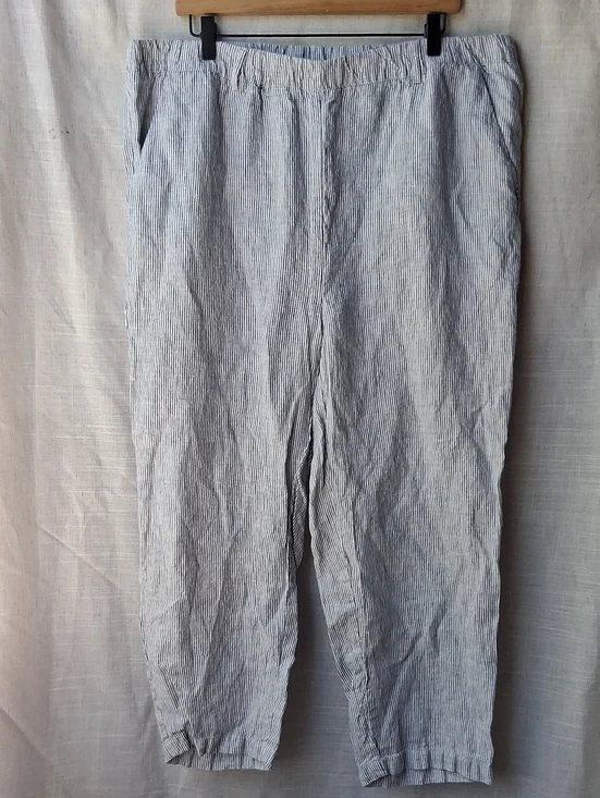 Quince 100% European Linen Pants Blue Pinstripe XL