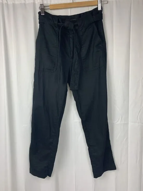 Banana Republic Women’s Linen Cotton Straight Leg High Waist Pants Belt Tie 2P