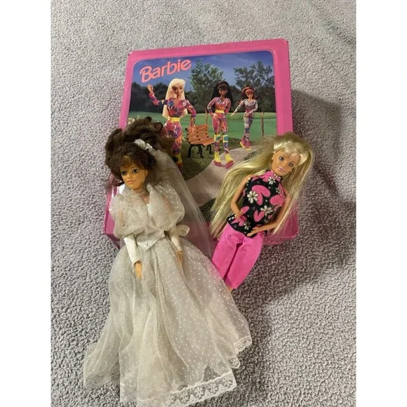 Vintage BARBIE Doll Case Including 2Barbies1992/1966 Lot of Clothes Too To Post