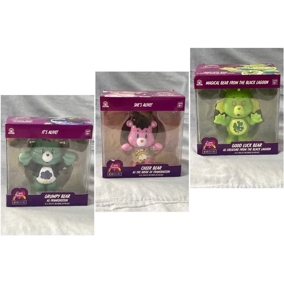 NEW Set of Care‎ Bears X Universal Monsters - Good Luck, Cheer, & Grumpy Bear